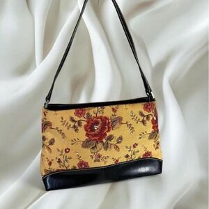 Floral tapestry rhinestone shoulder bag leather accents y2k vintage fairy boho